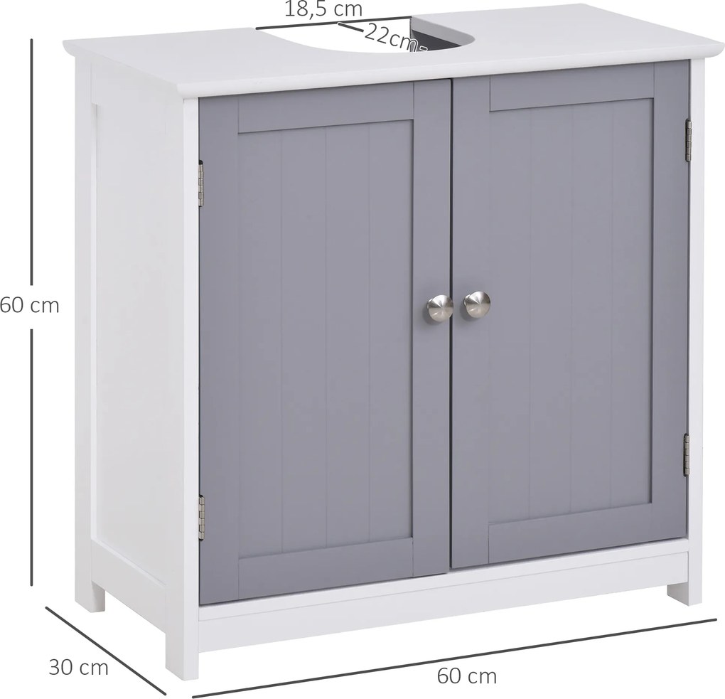 Móvel de casa de banho para lavatório (NÃO INCLUIDO) 60 x 30 x 60 cm a de 2 portas com prateleira cinza-branca