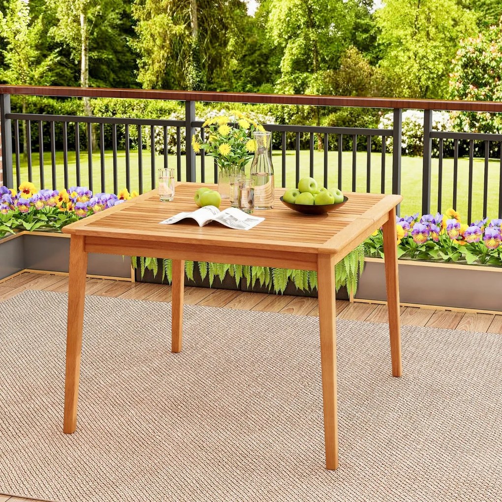 Mesa de jantar jardim exterior para 4 pessoas quadrada 100 cm com orifício para guarda-sol de 5 cm Natural