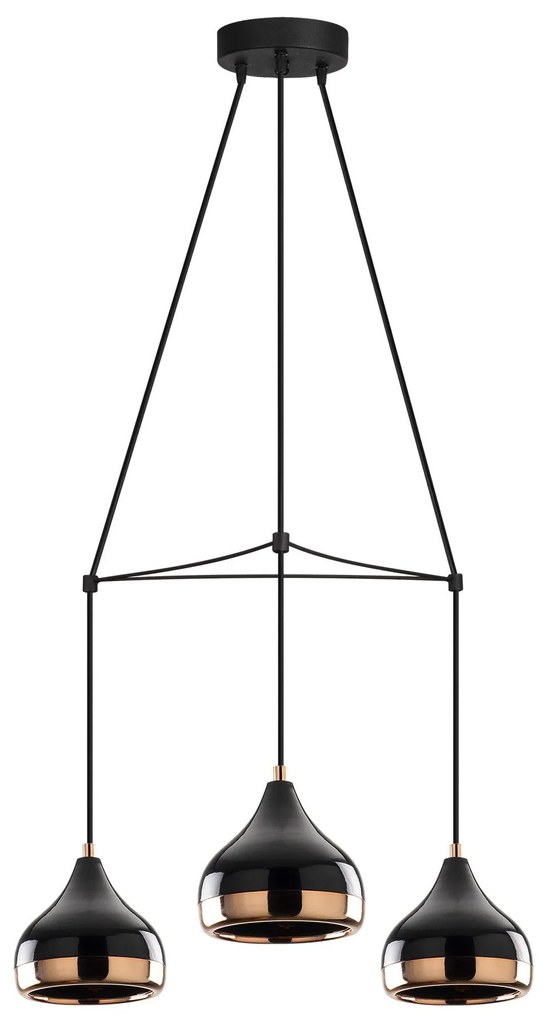 Candeeiro Chandelier Yildo – Preto e Cobre – Diâmetro 54 cm, Altura 17