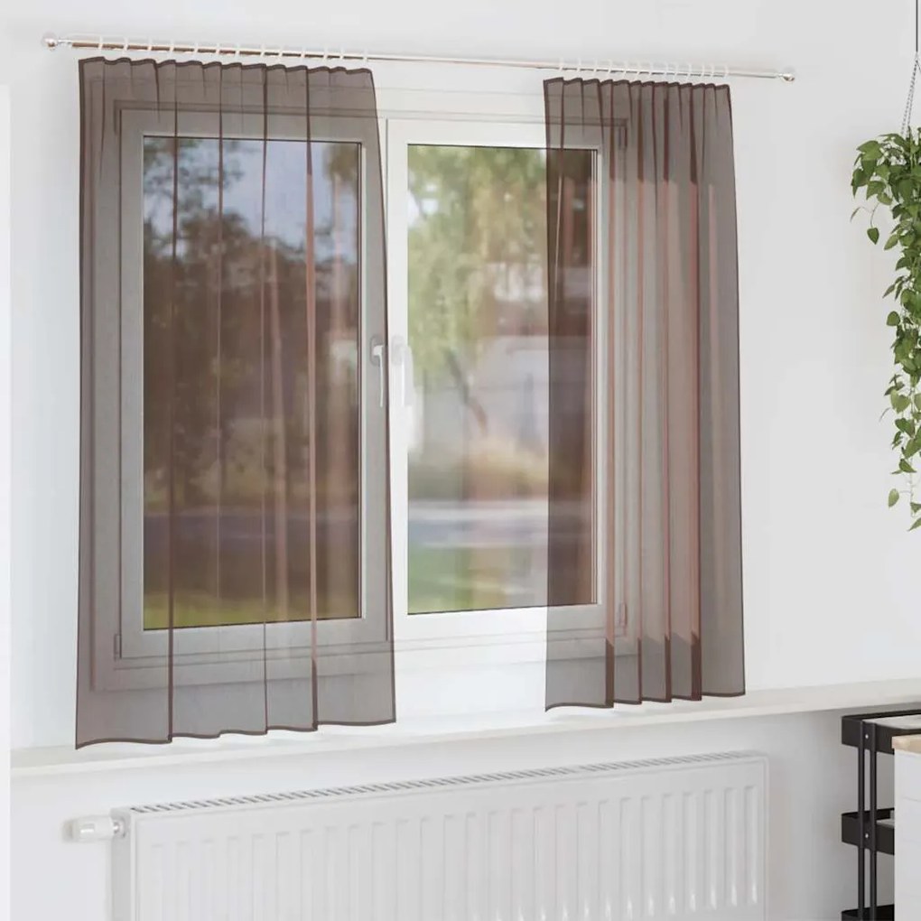 Cortinas de voile com aba 2 pcs castanho