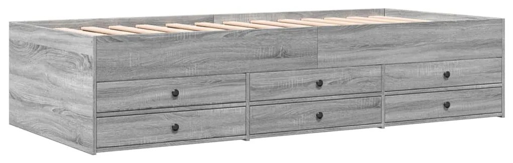 Sofá-cama com gavetas sem colchão 75x190 cm cinzento sonoma