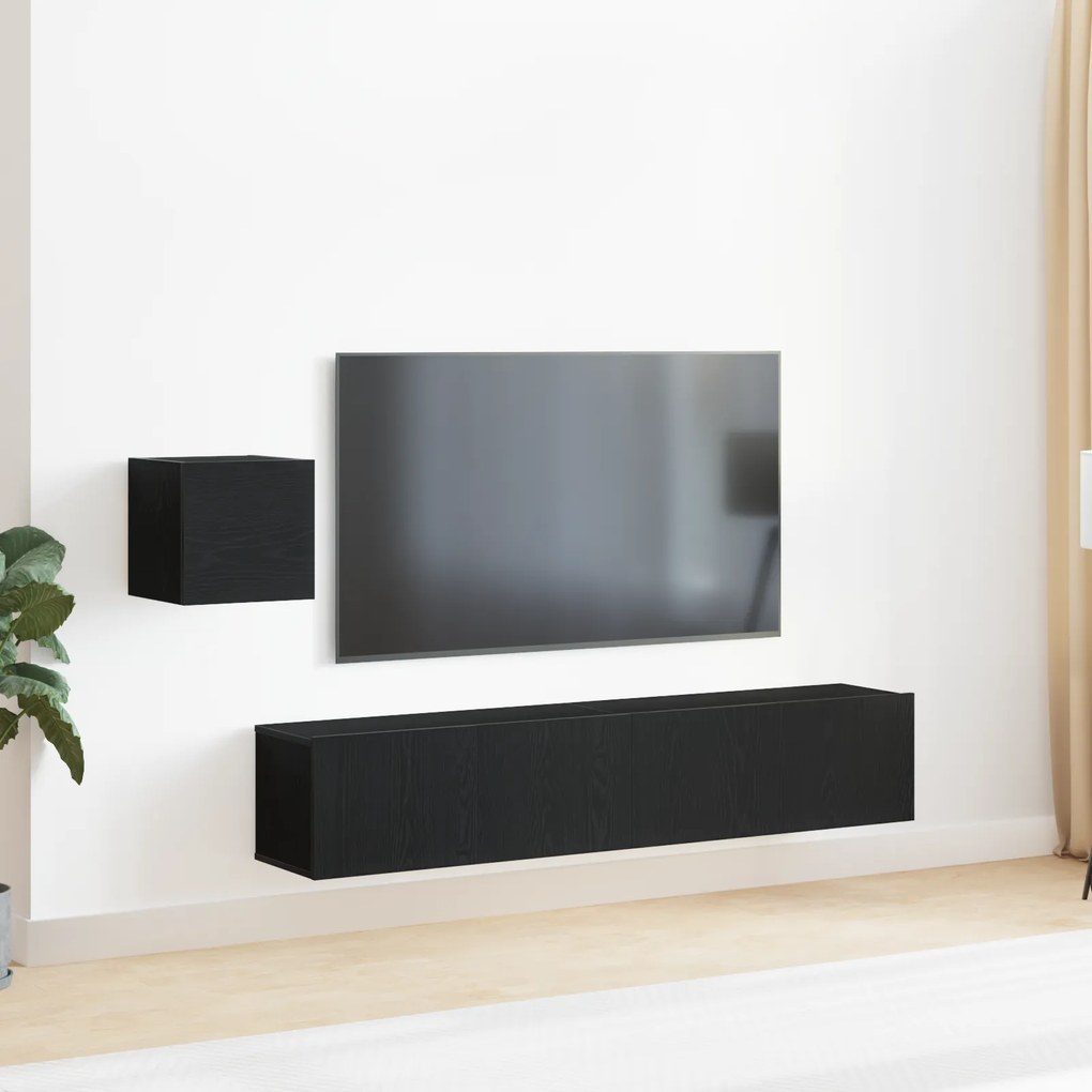 Conjunto de 4 Peças de Armário de TV vidaXL Carvalho Preto Madeira Engenheirada