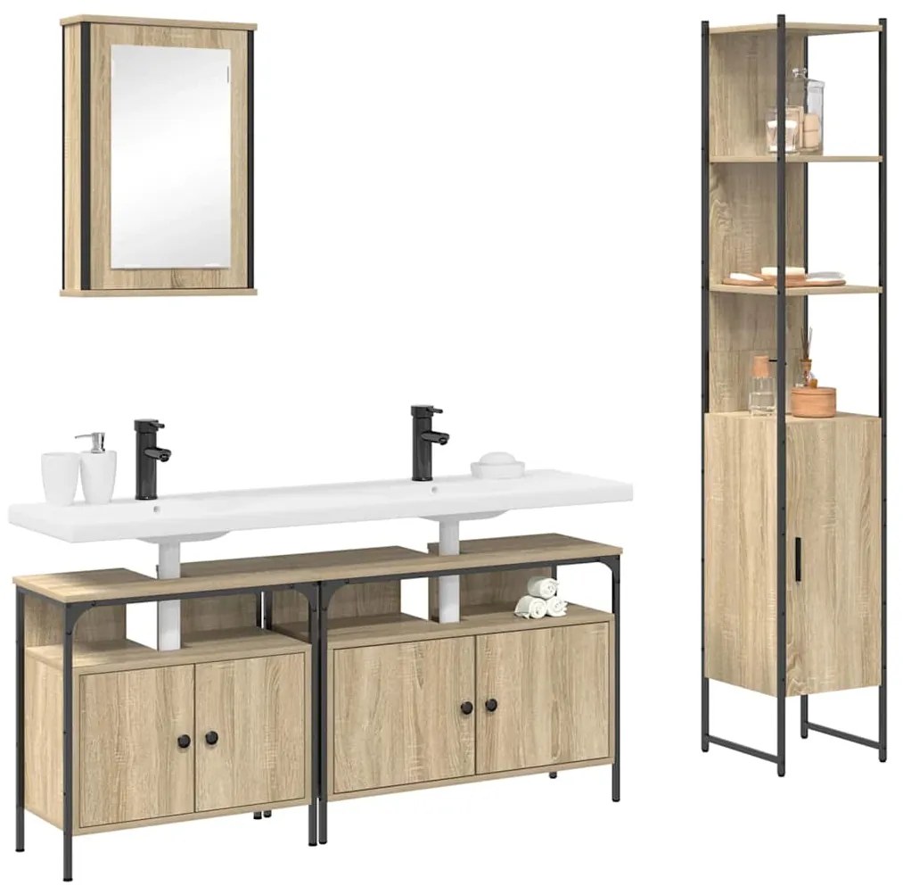 Conjunto de Móveis para Banheiro 4 pcs Carvalho sonoma