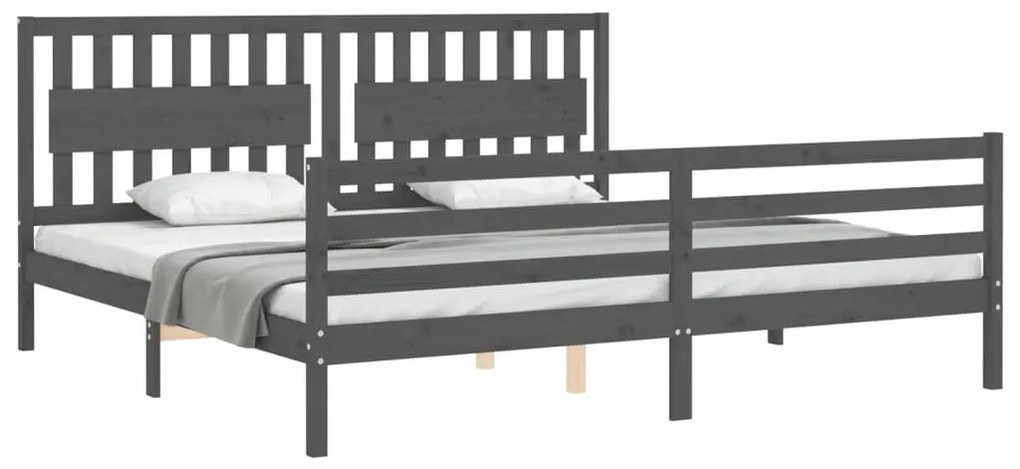 Estrutura de cama com cabeceira 200x200 cm madeira maciça cinza