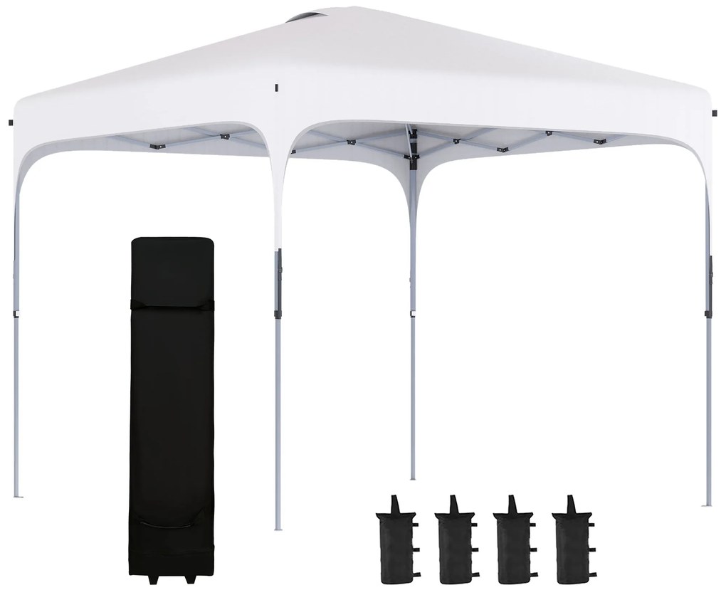 Outsunny Tenda Dobrável 2,5x2,5 m Tenda de Jardim para Festas e Campismo com Proteção UV50+ Altura Ajustável 4 Sacos de Areia e Bolsa de Transporte Branco | AOSOM Portugal