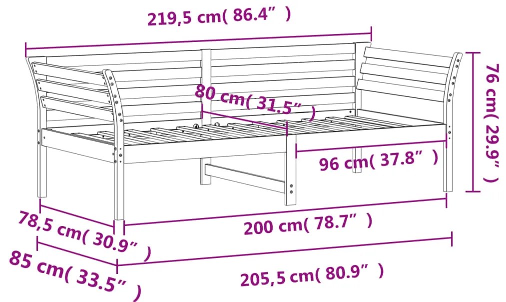 Sofá-cama sem colchão 80x200 cm madeira de pinho castanho cera