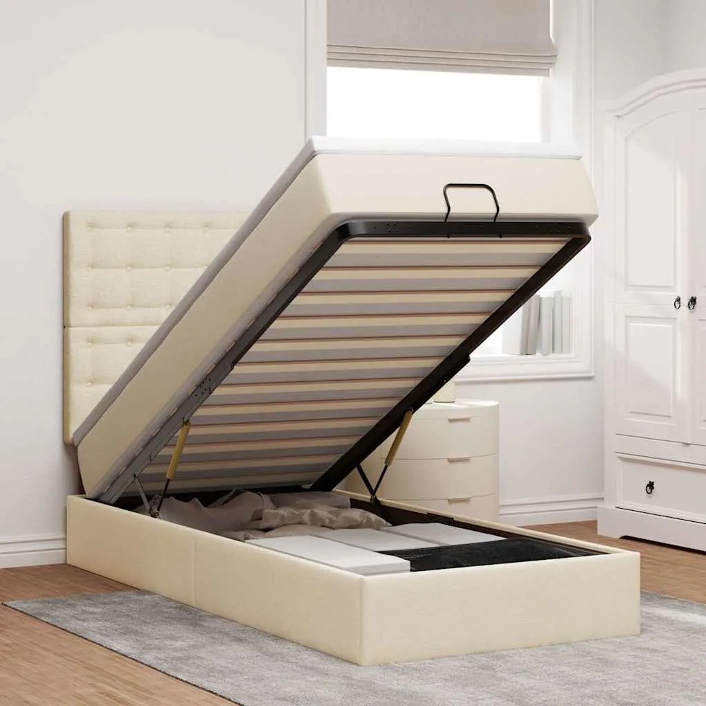vidaXL Estrutura de cama otomana com creme de colchão 90x190cm tecido