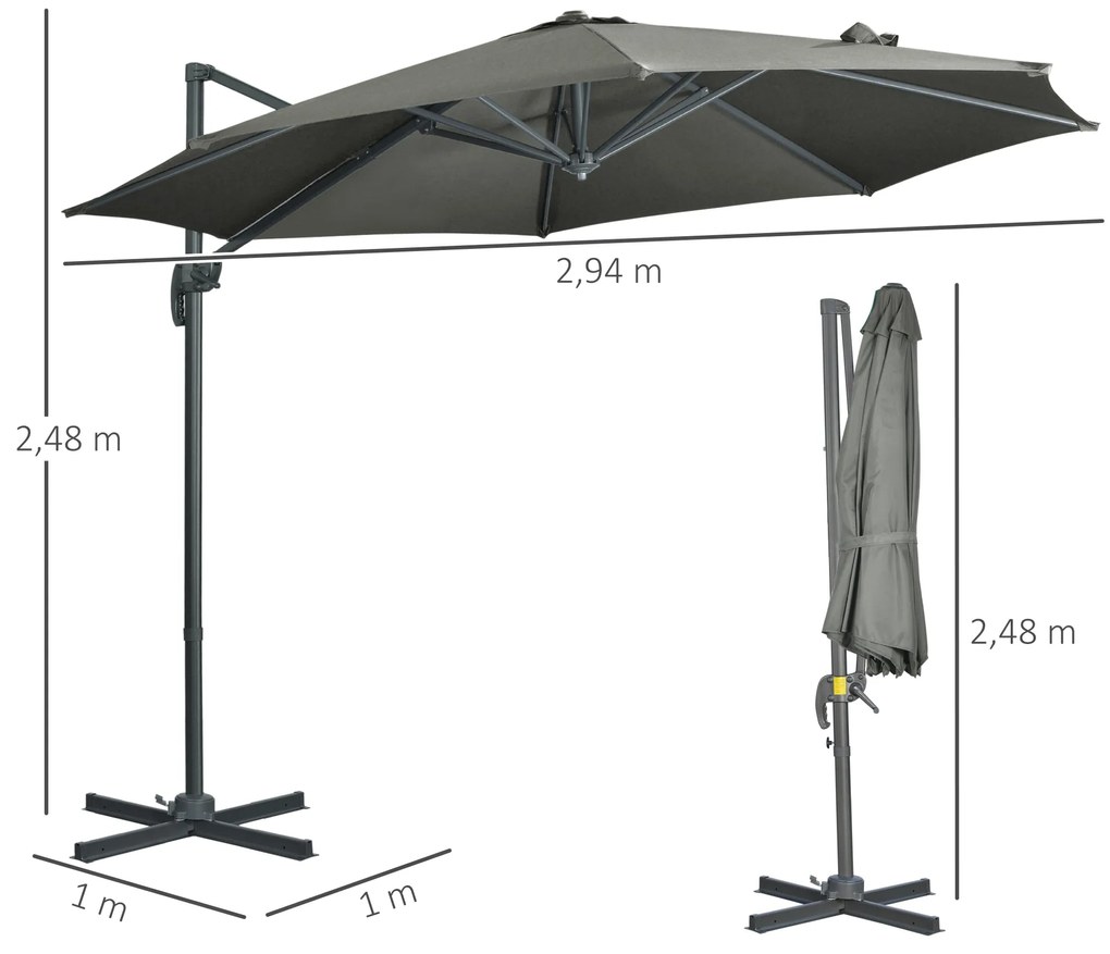 Chapéu de Sol de Jardim de Alumínio Ø294x248cm Chapéu de Sol Excêntric