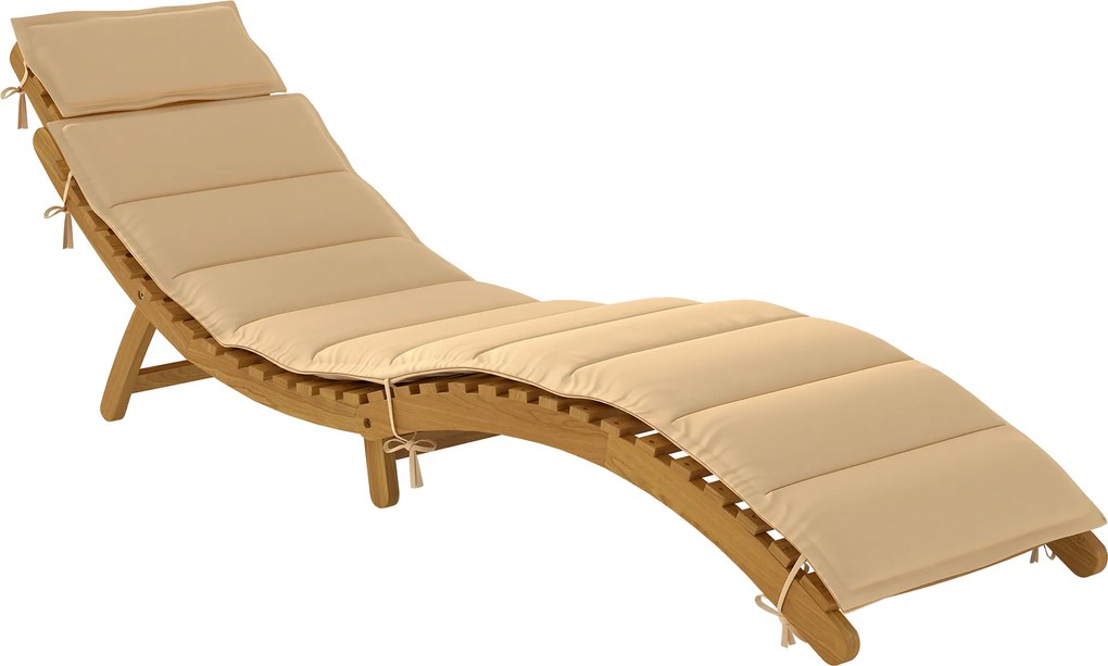Outsunny Espreguiçadeira dobrável resistente às intempéries de madeira com acolchoamento apoio de cabeça alça de transporte 183 x 54 x 63 cm, Bege | Aosom Portugal