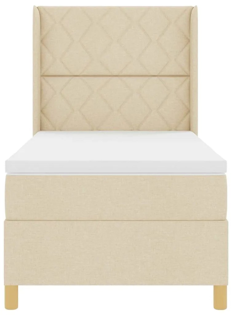 Cama Box Spring vidaXL com Colchão e LED Creme 90x200 cm Tecido