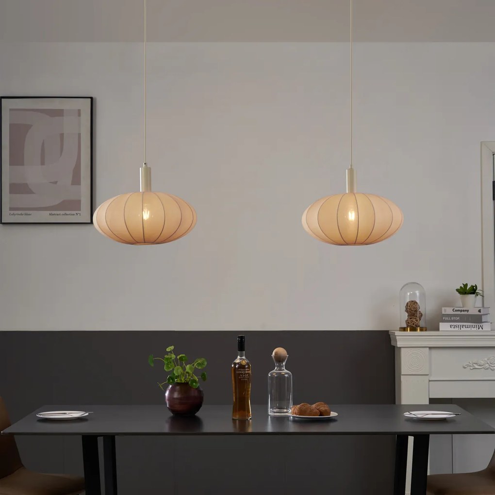 Candeeiro suspenso Japandi bege com abajur de tecido 2-luzes - Bida