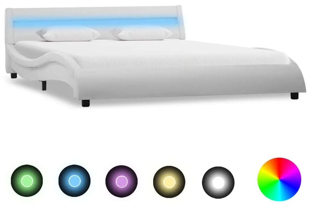 285674 vidaXL Estrutura de cama c/ LEDs 120x200 cm couro artificial branco