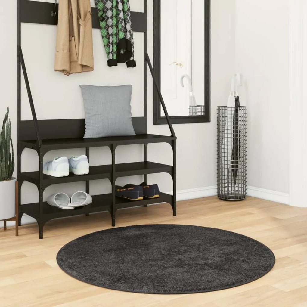vidaXL Tapete shaggy de pelo alto PAMPLONA Ø 100 cm antracite
