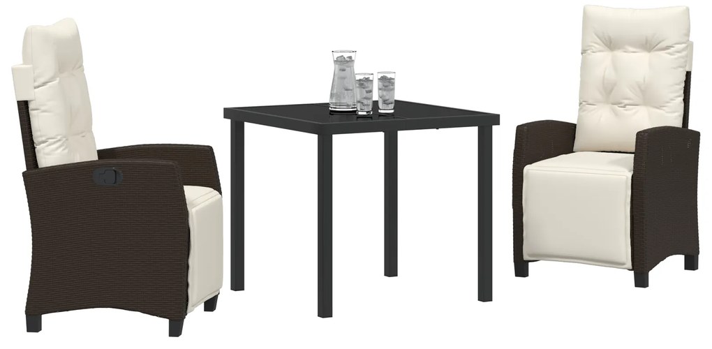 Conjunto de Jantar de Jardim 3 Peças Castanho em Rattan