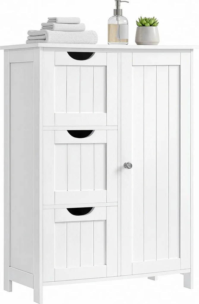 Armário de casa de banho com 3 gavetas, 1 prateleira ajustável, 30 x 60 x 81 cm Branco