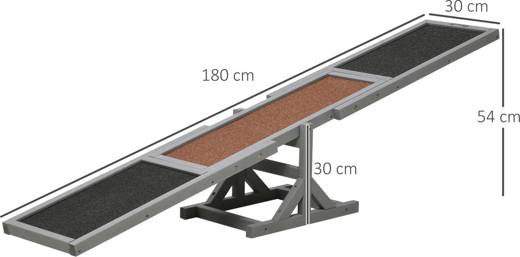 Equipamento de treino para cães - Baloiço de agilidade desportiva, em madeira de abeto pré-oleada, com feltro betumado antiderrapante cinzento-escuro
