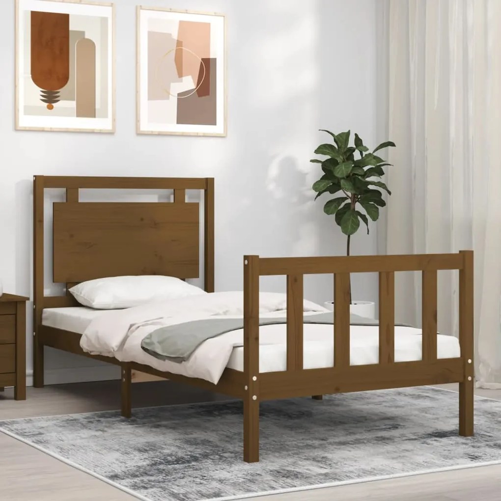 vidaXL Estrutura cama cabeceira 90x200 cm madeira maciça castanho-mel