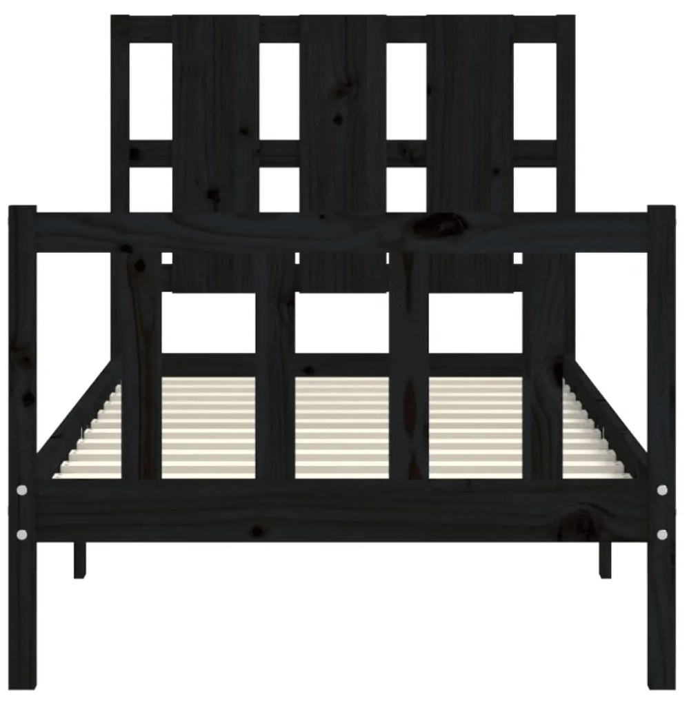 Estrutura cama de solteiro c/ cabeceira madeira maciça preto