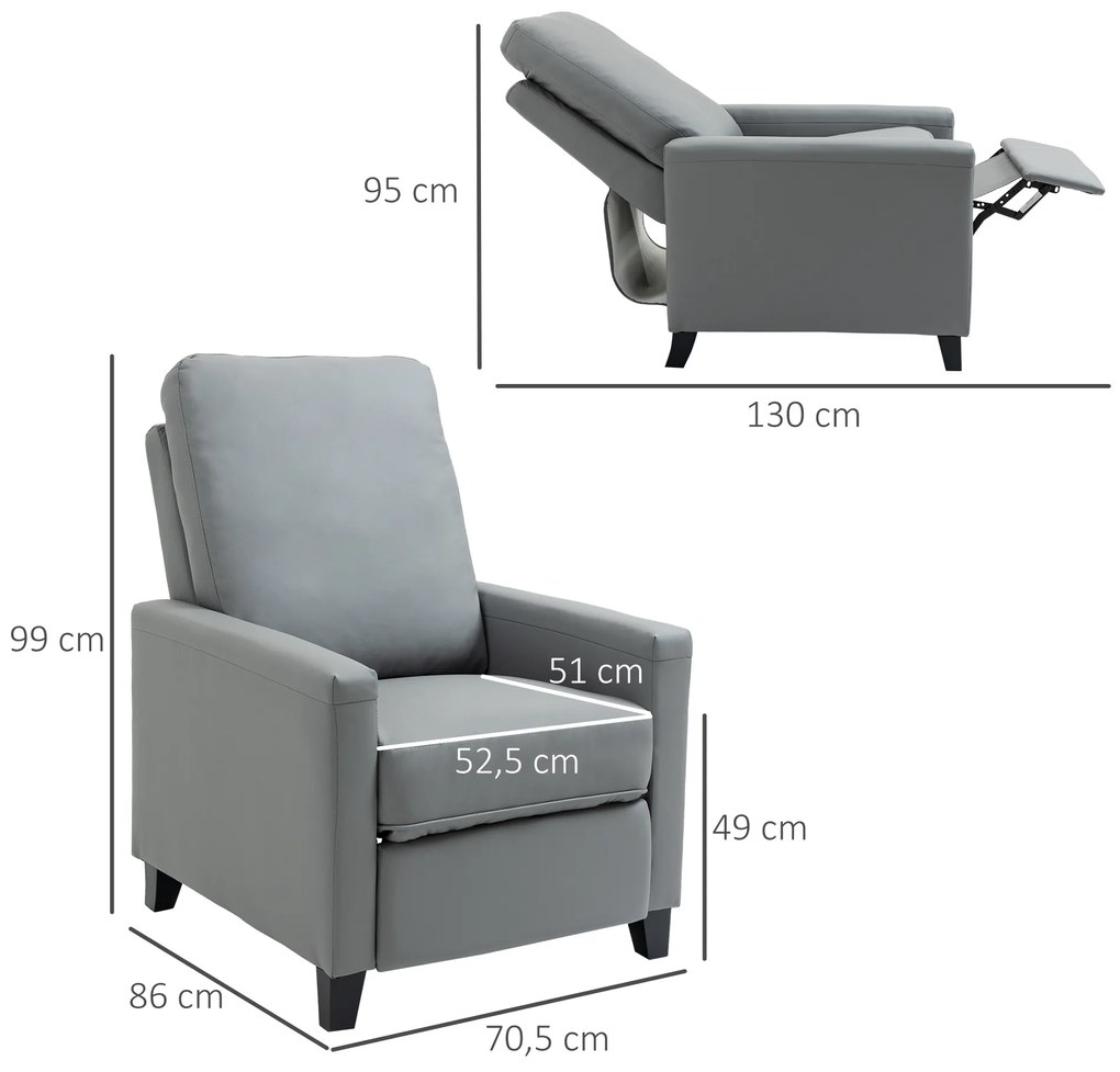 Poltrona Relax Reclinável em até 140° Estofada em PU com Apoio para os Pés Retrátil Assento e Encosto Acolchoados para Sala de Estar Escritório Dormit