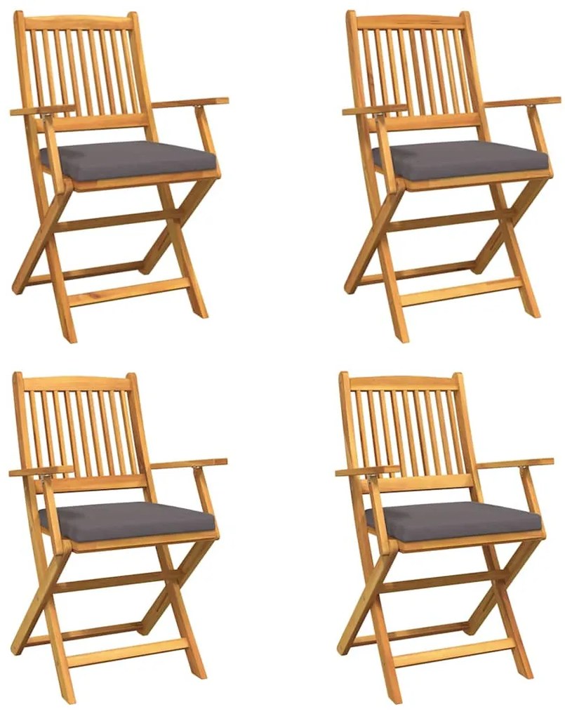 Cadeiras de Jardim Dobráveis vidaXL com Almofada Cinza 4pcs de Madeira