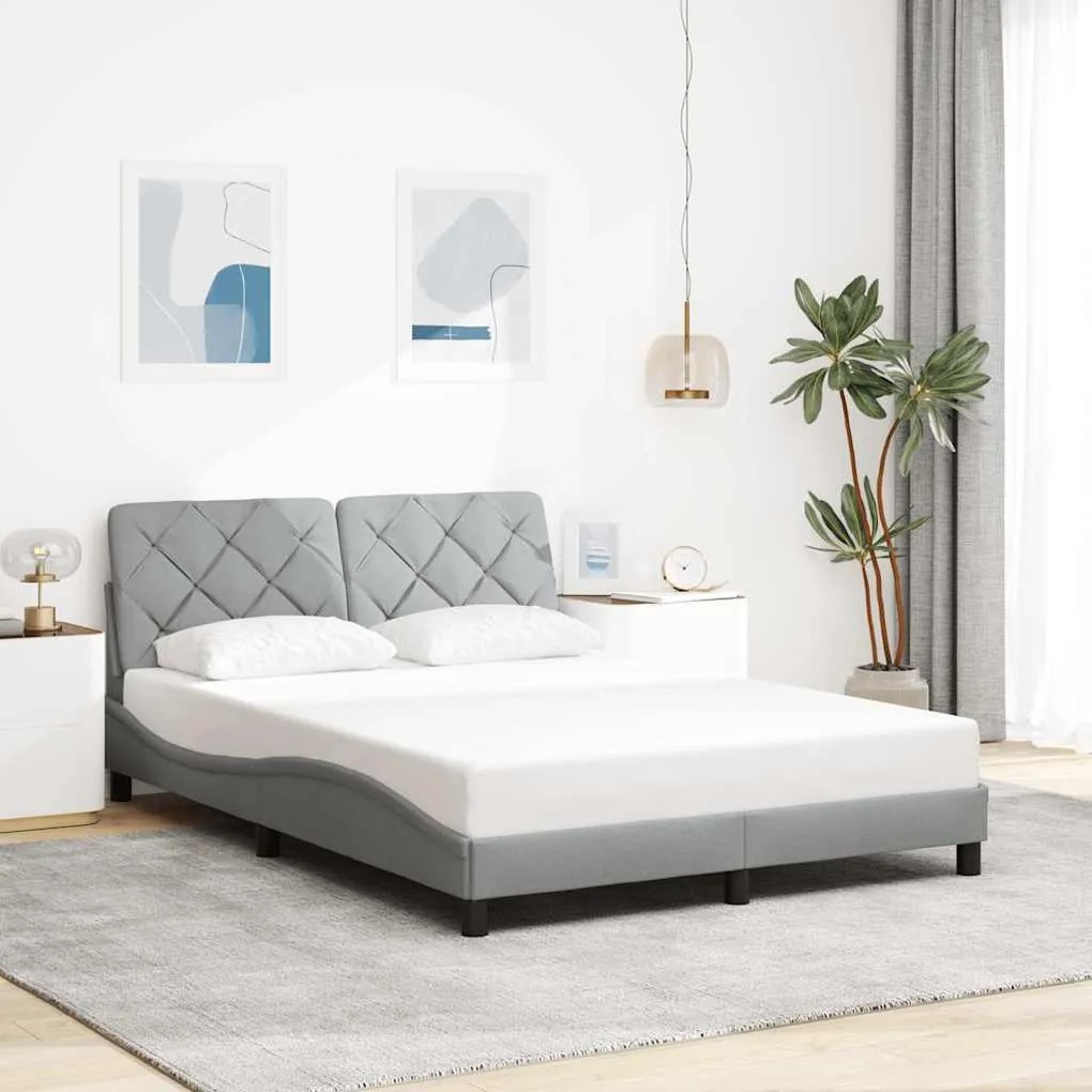 Estrutura de cama sem colchão 140x190 cm tecido cinzento-claro