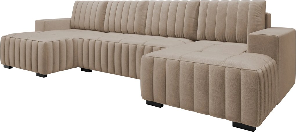 Sofá de canto Columbus 232, Cama com arrumação, 310x140x85cm, 139 kg, Pernas: Madeira