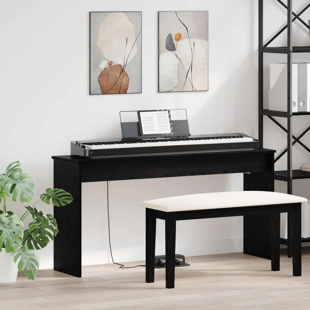vidaXL Suporte de Teclado Carvalho Preto 130 x 32 x 64 cm