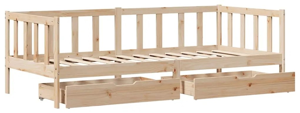 Sofá-cama com gavetas 90x190 cm madeira de pinho maciça