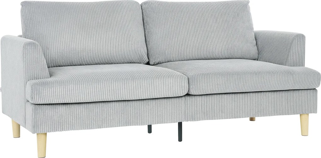 HOMCOM Sofá 3 lugares, sofá com apoios de braço estofado com aparência de cotelê para sala de estar, Cinza claro | Aosom Portugal