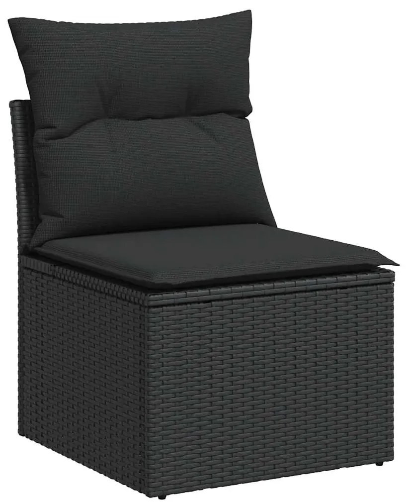 9 pcs conjunto de sofás p/ jardim c/ almofadões vime PE preto