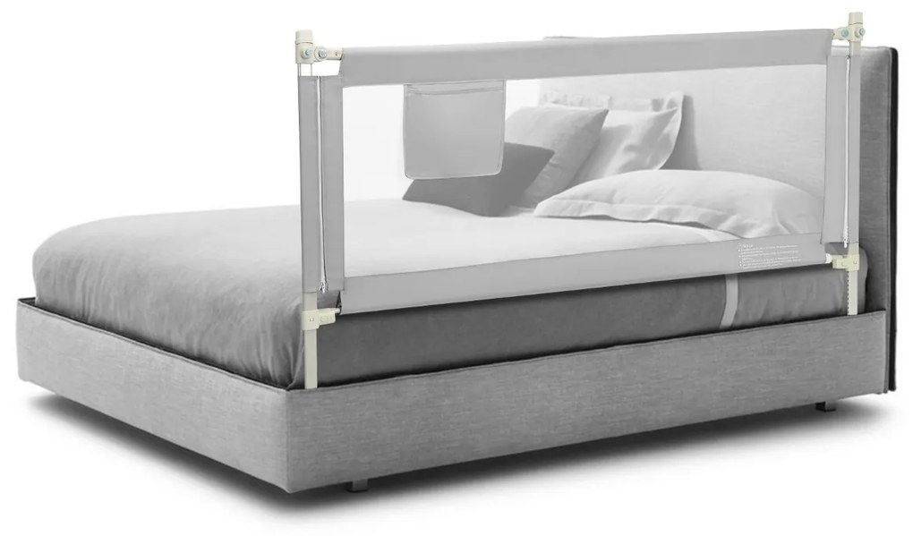 Barra de Segurança de cama para crianças com bolso lateral e altura ajustável 72,5-101,5 cm Cinzento