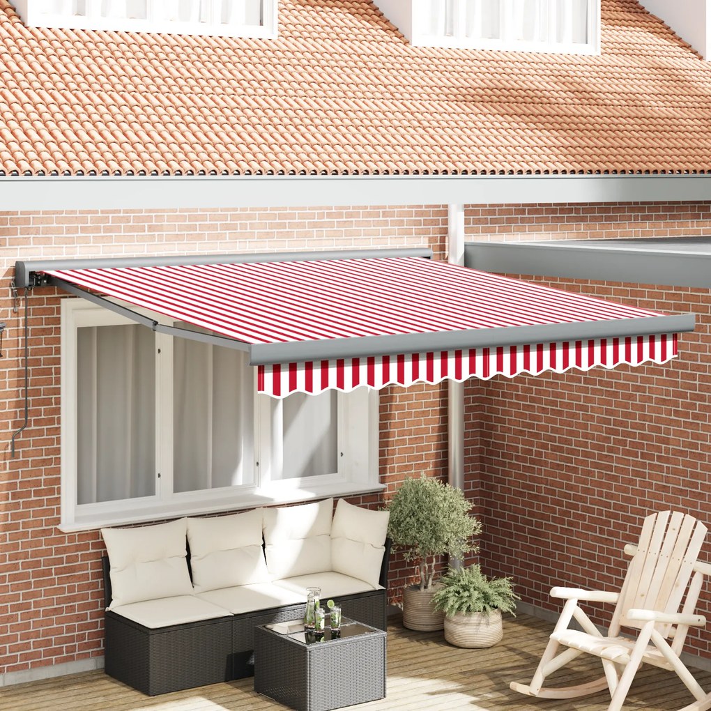 vidaXL Toldo Retrátil Automático Listrado Vermelho e Branco 350x250 cm