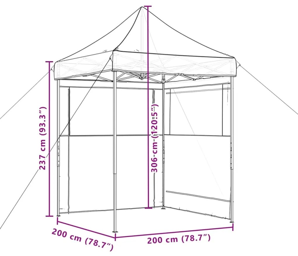 Tenda p/ festas pop-up dobrável com 2 paredes laterais preto