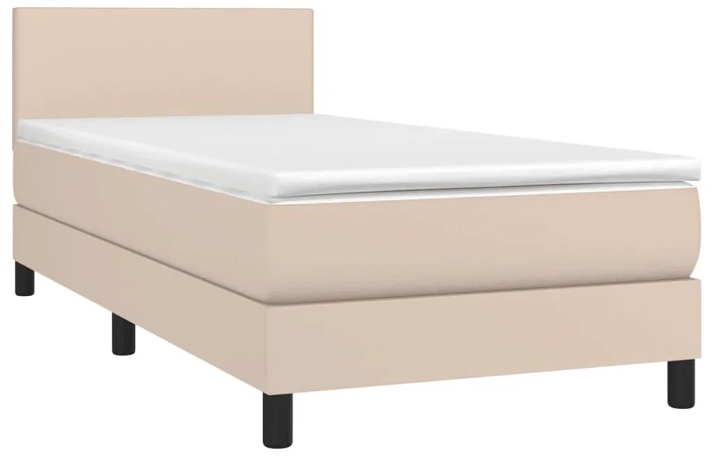 Cama com molas/colchão 100x200 cm couro artificial cappuccino