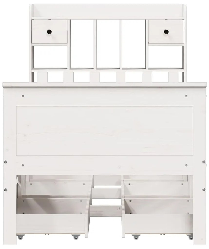 Cama com estante sem colchão 75x190 cm pinho maciço branco