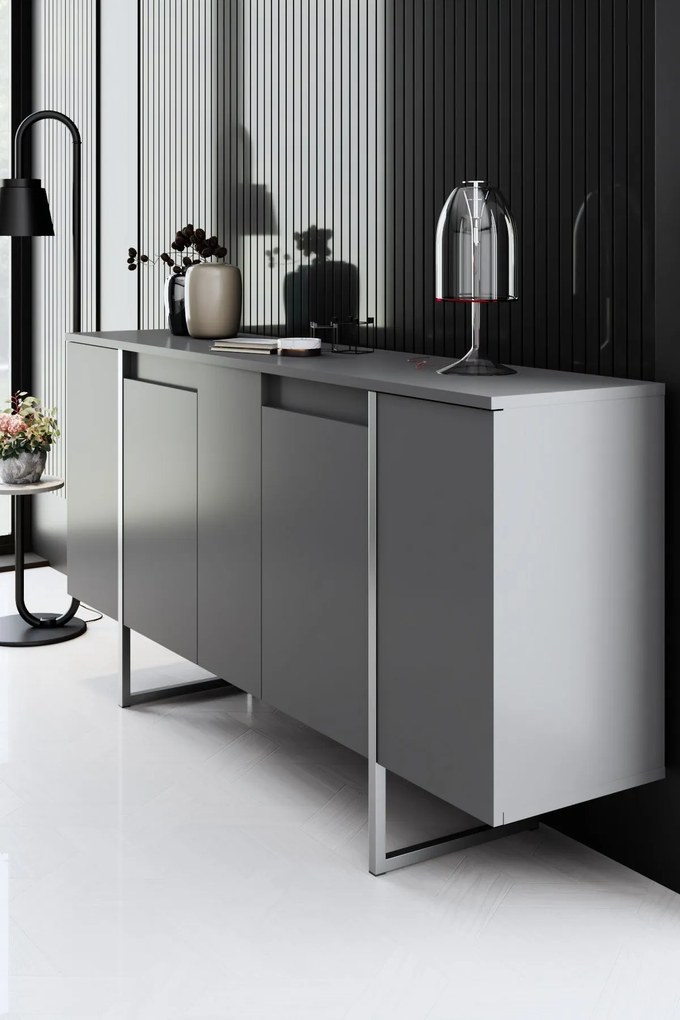 Conjunto de Mobiliário de Sala Luxe – Antracite e Prateado – Móveis co
