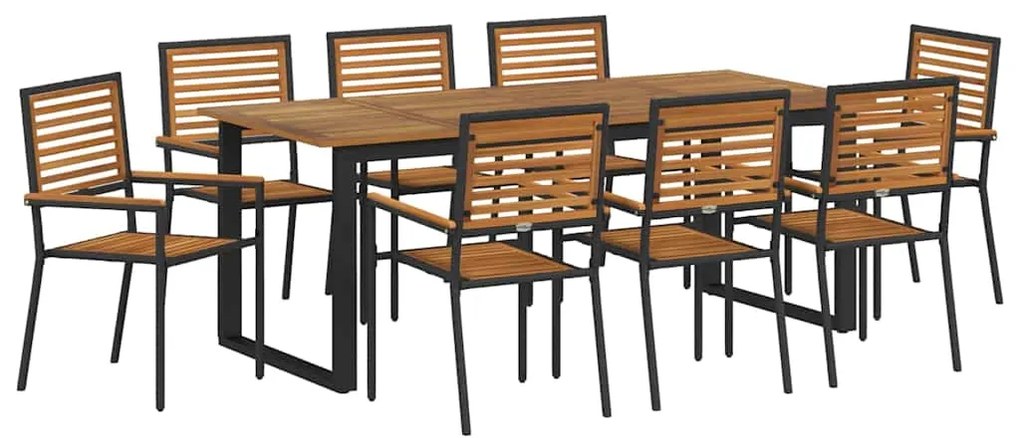 Conjunto de Jantar de Jardim 9 pcs Preto 200 x 90 x 75 cm