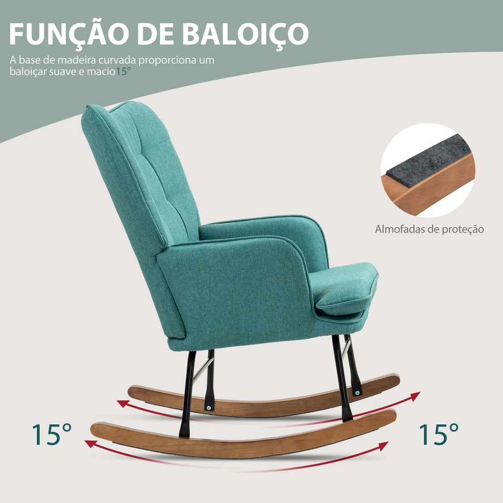 Poltrona Baloiço com Apoio para os Pés Poltrona Relax com Almofada Acolchoada e Anti-Tombo 64x89x90 cm Verde