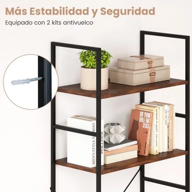 Estante de 5 níveis 60 x 30 x 160 cm, prateleiras industriais e estrutura metálica Castanho rústico + Preto