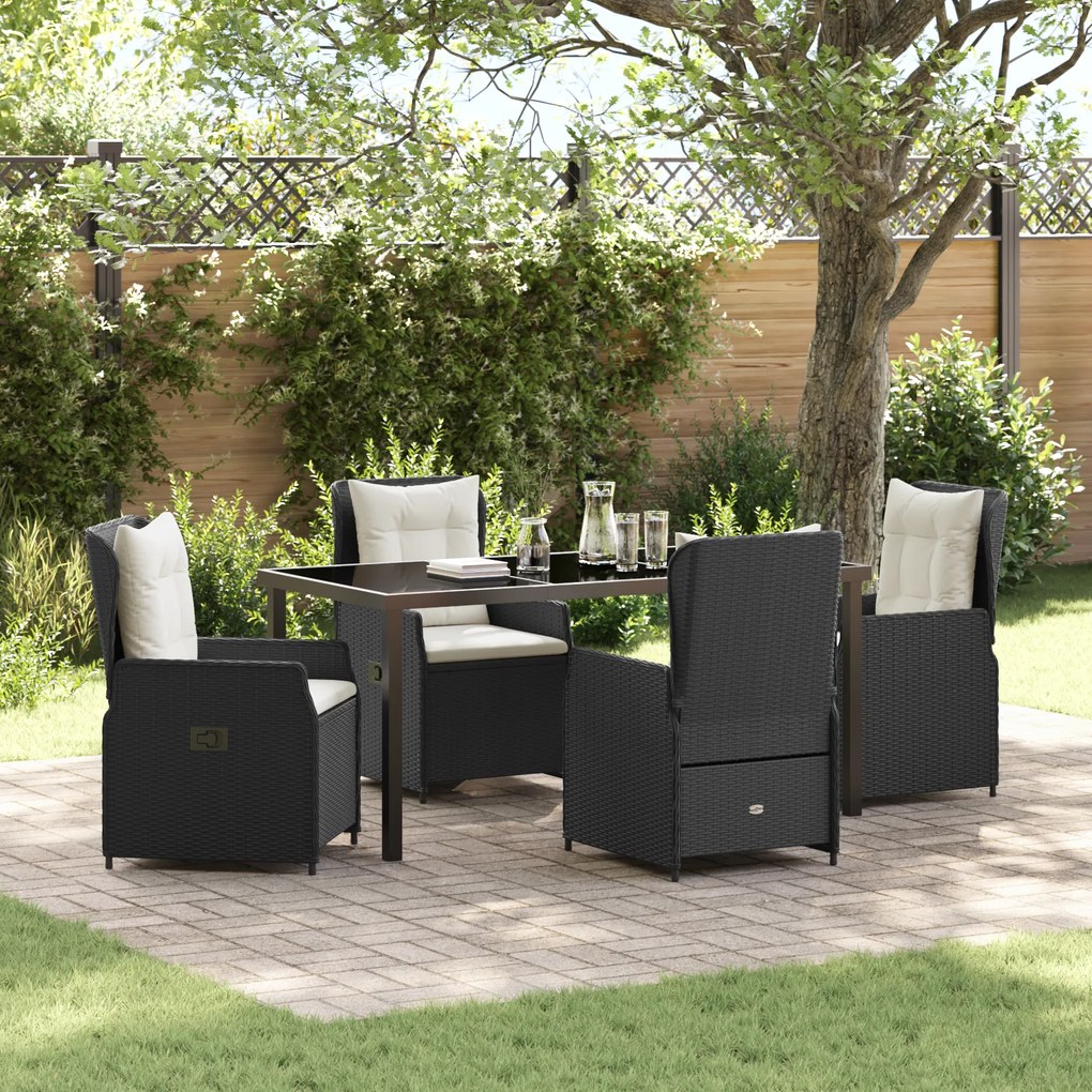 Conjunto de Jantar de Jardim vidaXL 5 Peças Preto em Rattan Poliéster