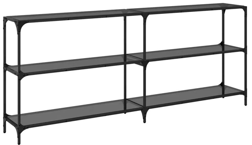 Mesa consola com tampo em vidro preto 194,5x30x81 cm aço