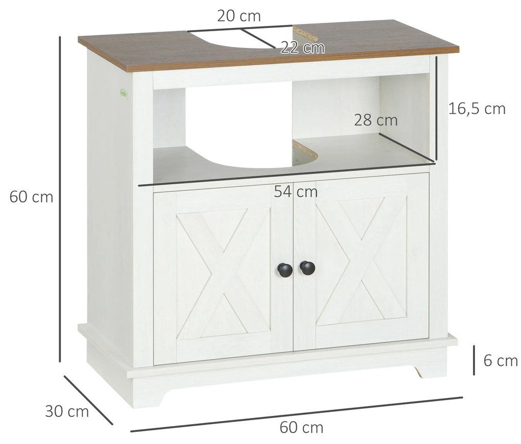 Móvel para Lavatório Pousar de Madeira Armário Casa de Banho com 2 Portas e Prateleira 60x30x60 cm Branco e Madeira