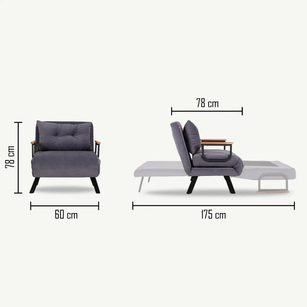 Sofá-cama de 1 lugar Sando – Cinzento Escuro – 175x60 cm