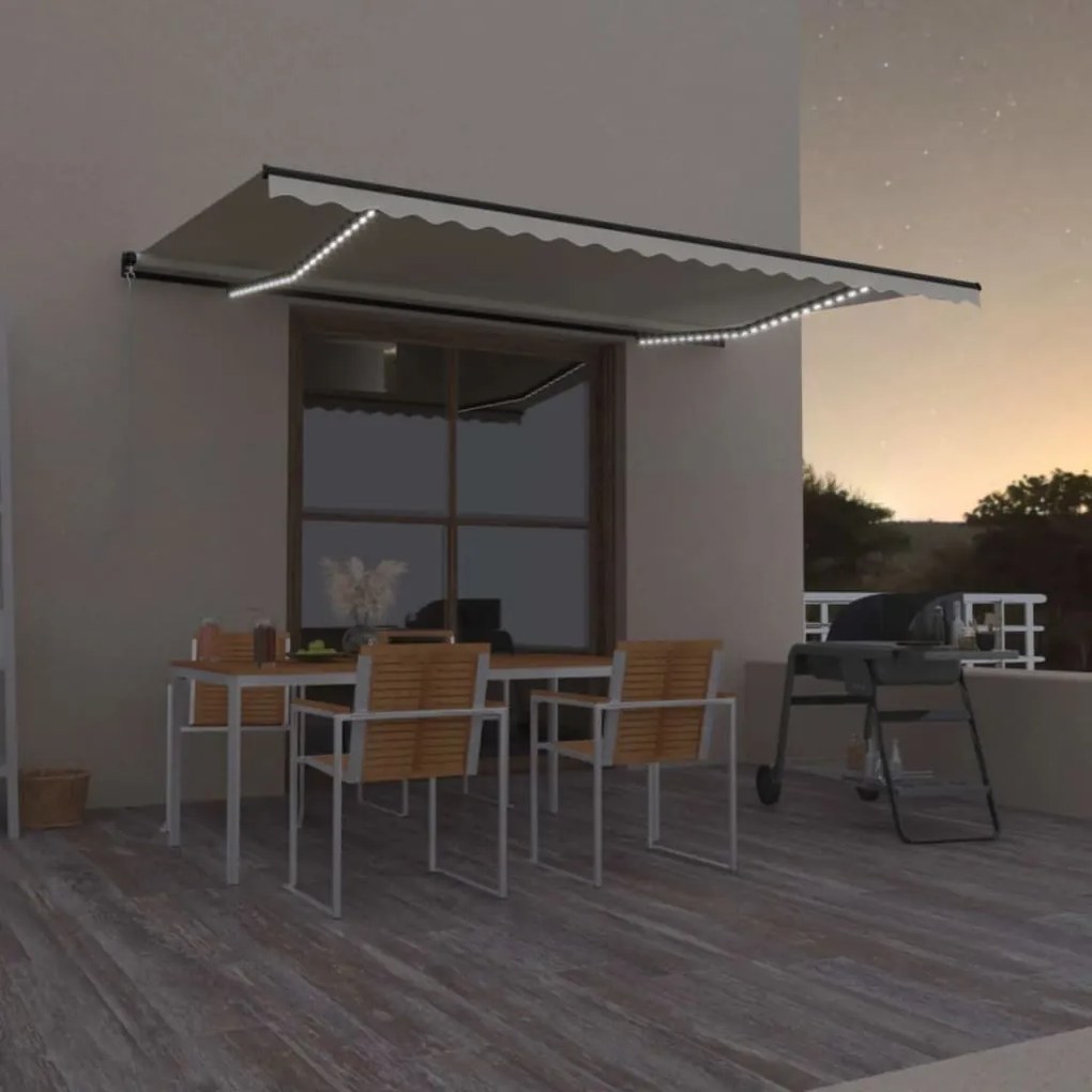 Toldo retrátil manual com LED 500x300 cm cor creme