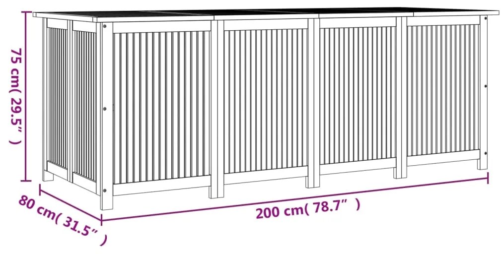 Caixa de arrumação para jardim 200x80x75 cm acácia maciça