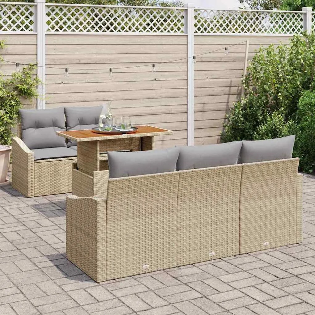 Conjunto de Jantar de Jardim com 6 Peças e Almofadas Bege em Rattan Si
