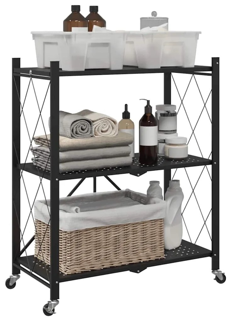 vidaXL Prateleira de arrumação sobre rodas 71x34x88 cm aço preto