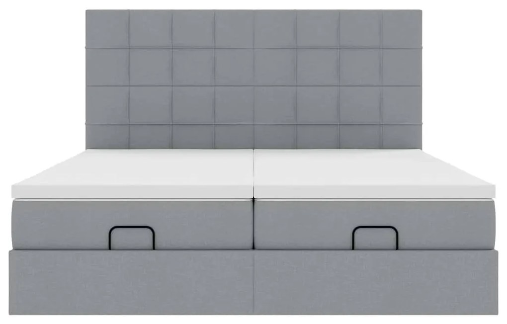Estrutura de cama otomana com colchões tecido cinzento claro