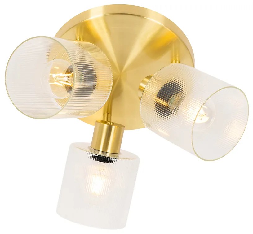Candeeiro de teto dourado com vidro 3 luzes ajustáveis redondo - Laura Art Deco
