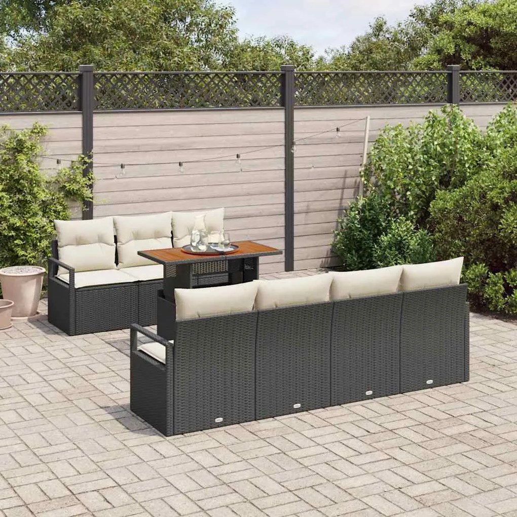 Conjunto de Sofá de Jardim de 8 Peças com Almofadas Preto de Rattan